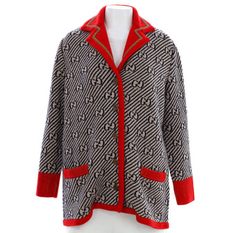 Gucci Women's Knit Button Up Collared Jacket GG Wool Blend