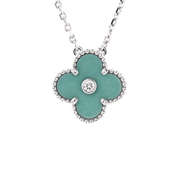 Van Cleef & Arpels Vintage Alhambra Pendant Necklace 18K White Gold and Green Celadon Sevres Porcelain with Diamond