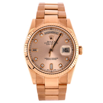 Rolex Oyster Perpetual Day-Date Automatic Watch Rose Gold with Diamond Markers 36