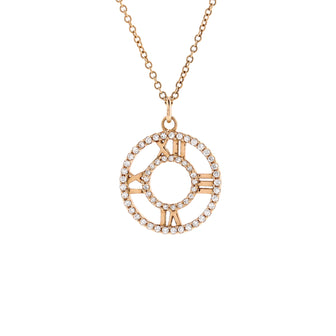 Tiffany & Co. Atlas Open Medallion Pendant Necklace 18K Rose Gold with Pave Diamonds Small