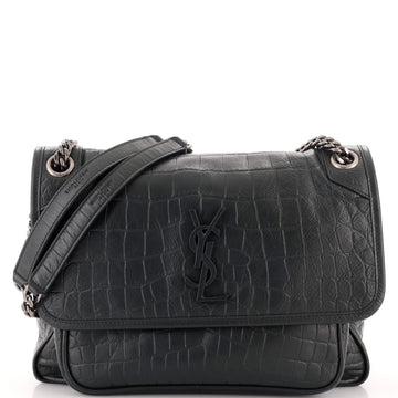 Saint Laurent Niki Chain Flap Bag Crocodile Embossed Leather Medium