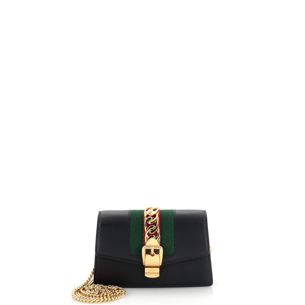 Gucci Calfskin Super Mini Sylvie Chain Shoulder Bag Black