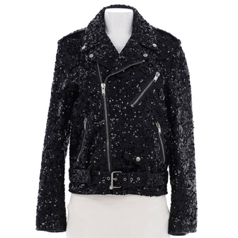 Saint Laurent Women's Biker Jacket Sequin Embellished Leather
