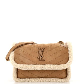 Saint Laurent Niki Chain Flap Bag Matelasse Chevron Nubuck and Shearling Medium