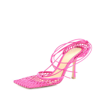 Bottega Veneta Women's Stretch Ankle Tie Heeled Sandals Mesh with Leather