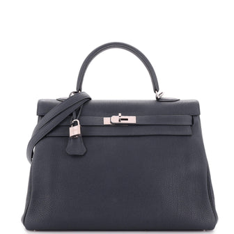 Hermes Kelly Handbag Blue Togo with Palladium Hardware 35