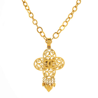 Chanel Vintage CC Cut Out Cross Pendant Necklace Metal