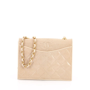 Chanel Vintage Chain Flap Bag Quilted Lizard Small Neutral