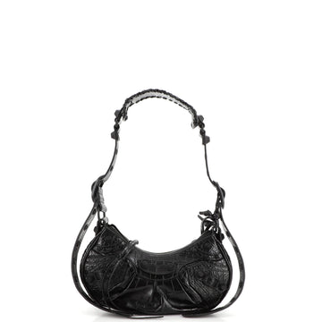 Balenciaga Le Cagole Giant Studs Shoulder Bag Crocodile Embossed Leather XS