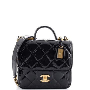 Chanel CC Top Handle Chain Flap Bag Quilted Patent Mini