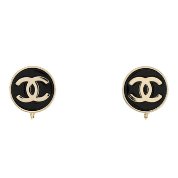Chanel CC Round Clip-On Earrings Enamel with Metal