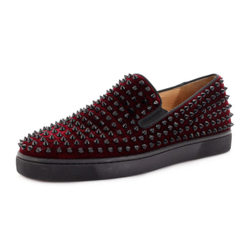 Christian Louboutin Men's Roller Boat Sneakers Spiked Velvet