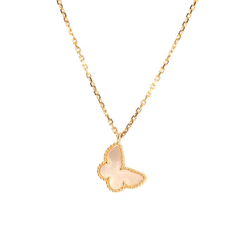 Van Cleef & Arpels Sweet Alhambra Butterfly Pendant Necklace 18K Yellow Gold and Mother of Pearl