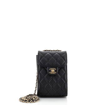 Chanel CC Flap Phone Holder Crossbody Bag Quilted Caviar