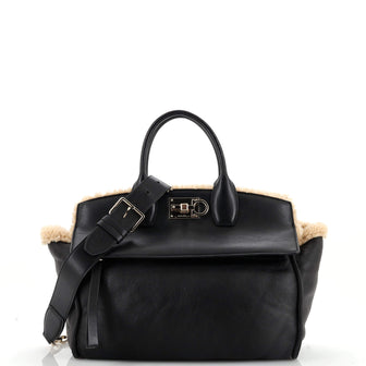 Salvatore Ferragamo Studio Satchel Leather with Shearling Large