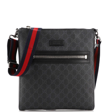 Gucci Web Strap Front Zip Messenger Bag GG Coated Canvas Medium
