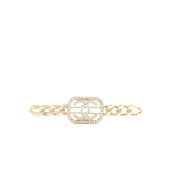 Chanel CC Hair Clip Barrette Metal with Crystal and Faux Pearls