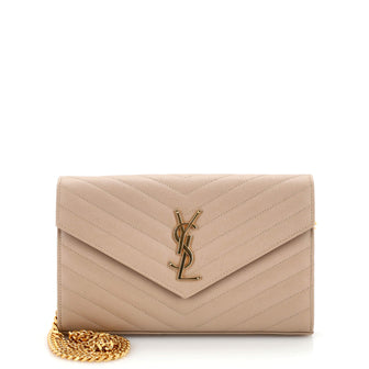 Saint Laurent Classic Monogram Wallet on Chain Matelasse Chevron Leather Medium