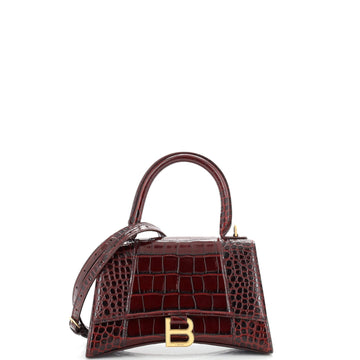 Balenciaga Hourglass Top Handle Bag Crocodile Embossed Leather Small