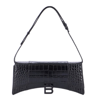 Balenciaga Hourglass Top Handle Bag Crocodile Embossed Leather Medium