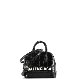 Balenciaga Logo Ville Bag Crocodile Embossed Leather Nano