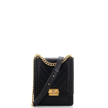 Chanel North South Boy Flap Bag Chevron Lambskin Small