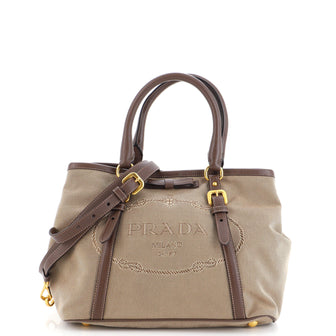 Prada Logo Convertible Tote Canvas with Leather Medium