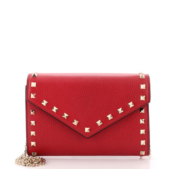 Valentino Garavani Rockstud Envelope Chain Wallet Leather