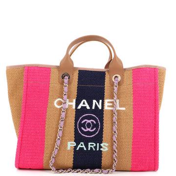 Chanel Deauville Tote Striped Viscose Canvas Medium