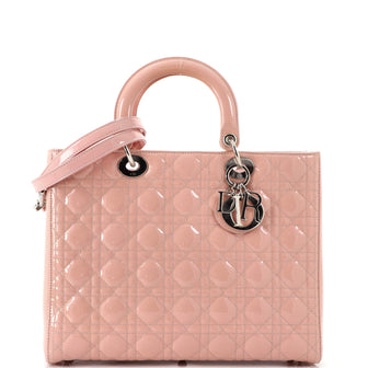 Christian Dior Lady Dior Bag Cannage Quilt Patent Large