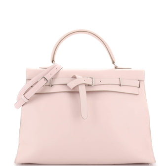 Hermes Kelly Flat Handbag Pink Swift with Palladium Hardware 35