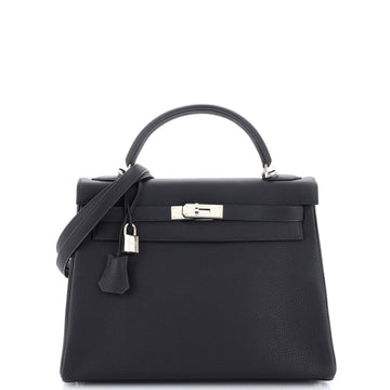 Hermes Kelly Handbag Black Togo with Palladium Hardware 32