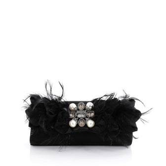 Chanel Paris-Moscow Feather Chain Clutch Satin Black 2081302