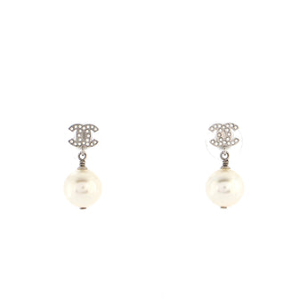 Chanel CC Drop Earrings Metal with Crystals and Faux Pearls