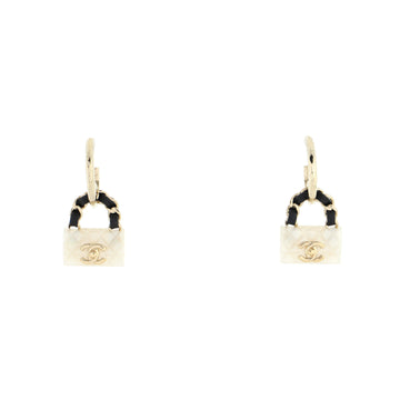 Chanel Turnlock Flap Bag Dangle Hoop Earrings Resin with Metal and Leather