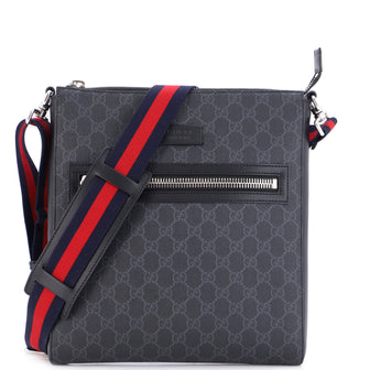 Gucci Web Strap Front Zip Messenger Bag GG Coated Canvas Medium