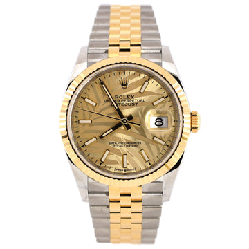 Rolex Oyster Perpetual Datejust Palm Motif Automatic Watch Stainless Steel and Yellow Gold 36