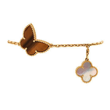 Van Cleef & Arpels Lucky Alhambra 4 Motifs Bracelet 18K Yellow Gold with Carnelian, Malachite, Mother of Pearl and Tiger Eye