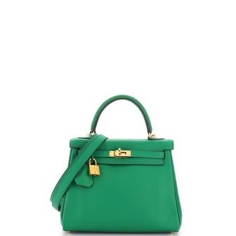 Hermes Kelly Handbag Green Swift with Gold Hardware 25
