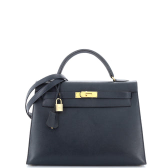 Hermes Kelly Handbag Blue Courchevel with Gold Hardware 32