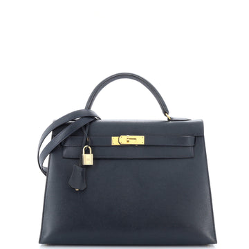 Hermes Kelly Handbag Blue Courchevel with Gold Hardware 32