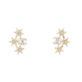 Chanel CC Triple Star Cluster Stud Earrings Metal with Crystals and Faux Pearls