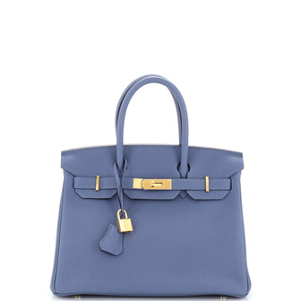 Hermes Birkin Handbag Blue Togo with Gold Hardware 30