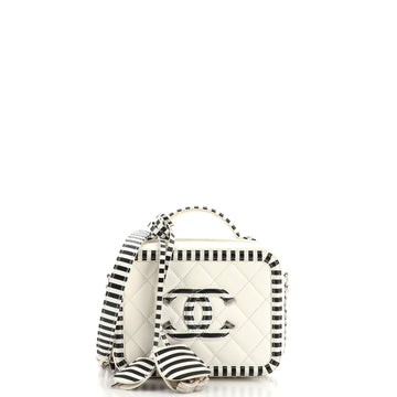 Chanel Filigree Vanity Case Quilted Caviar with Striped Leather Small