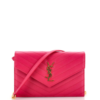 Saint Laurent Classic Monogram Wallet on Chain Matelasse Chevron Leather Small
