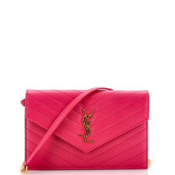 Saint Laurent Classic Monogram Wallet on Chain Matelasse Chevron Leather Small