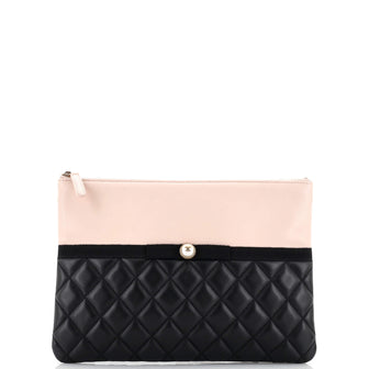Chanel Pearl O Case Clutch Quilted Lambskin and Calfskin Medium