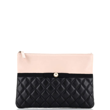 Chanel Pearl O Case Clutch Quilted Lambskin and Calfskin Medium