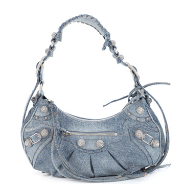 Balenciaga Le Cagole Giant Studs Shoulder Bag Denim with Crystals Small
