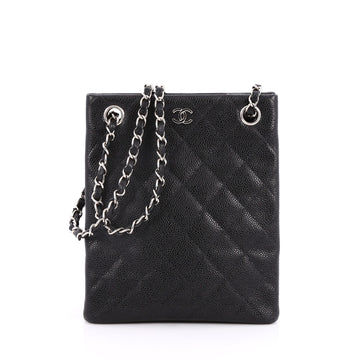 Chanel Vintage Chain Tote Quilted Caviar Small Black